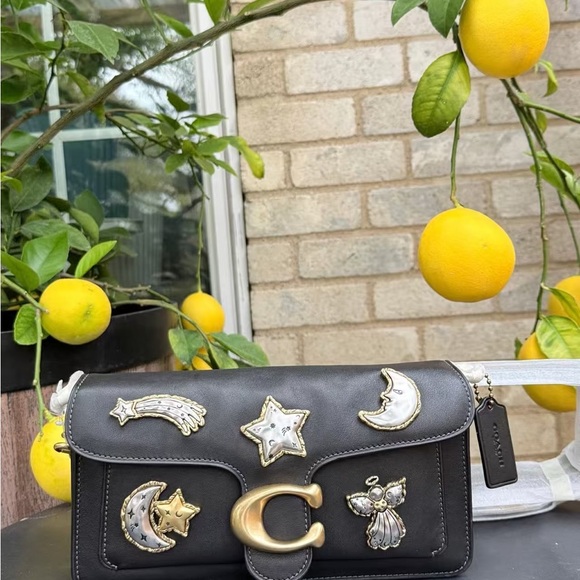 Coach Handbags - Coach Black Leather Shoulder Bag with Gold & Silver Celestial Appliqués
